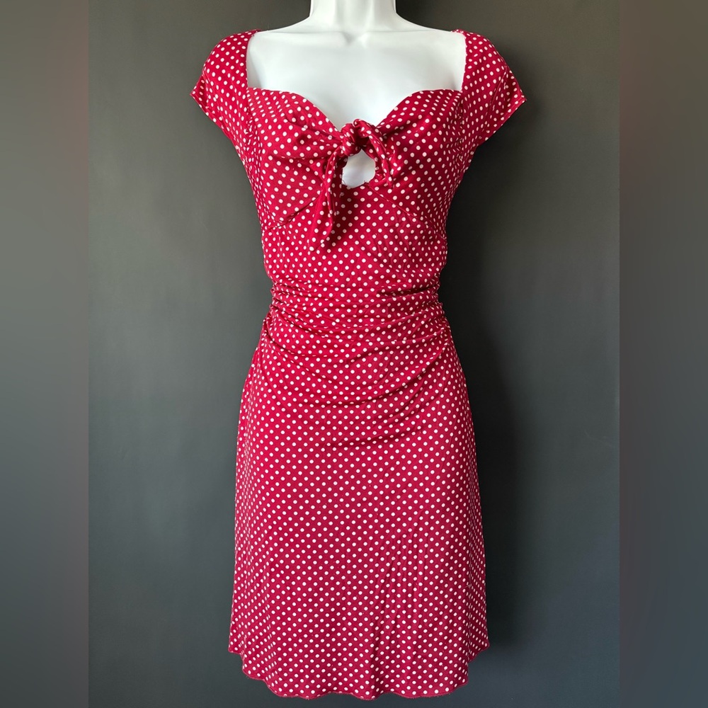 Frederick’s of Hollywood tie front red polka dot dress large